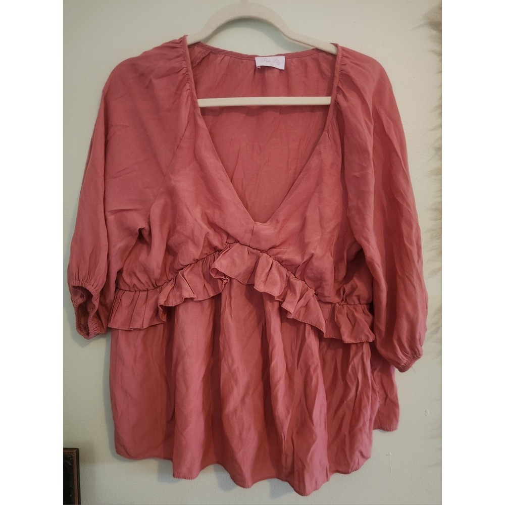 Pink Lily Salmon Balloon Sleeve Blouse Medium Boho
